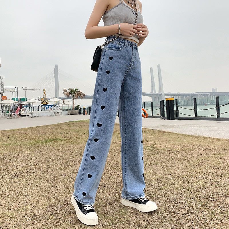 celana jeans love new, Fesyen Wanita, Pakaian Wanita, Bawahan di Carousell