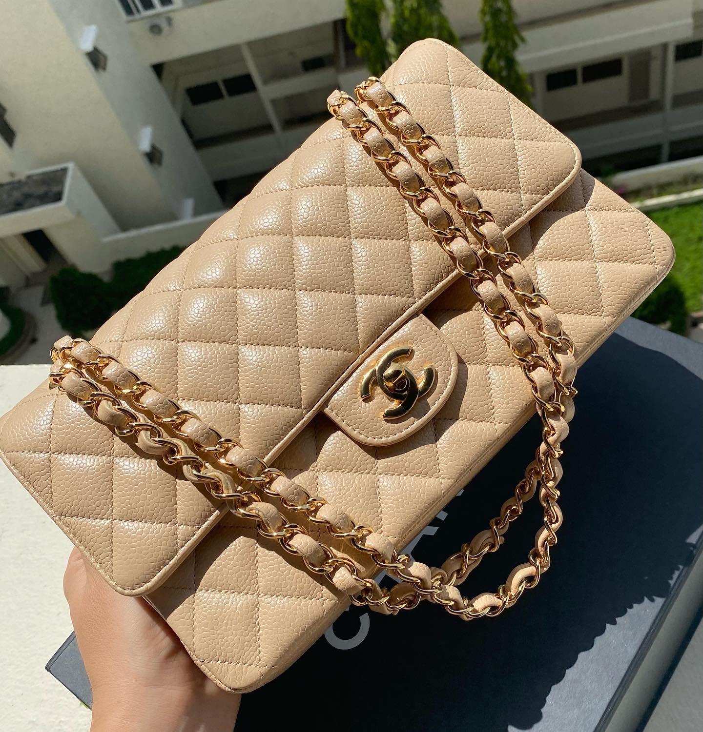 Chanel classic medium beige Clair, Luxury, Bags & Wallets on Carousell