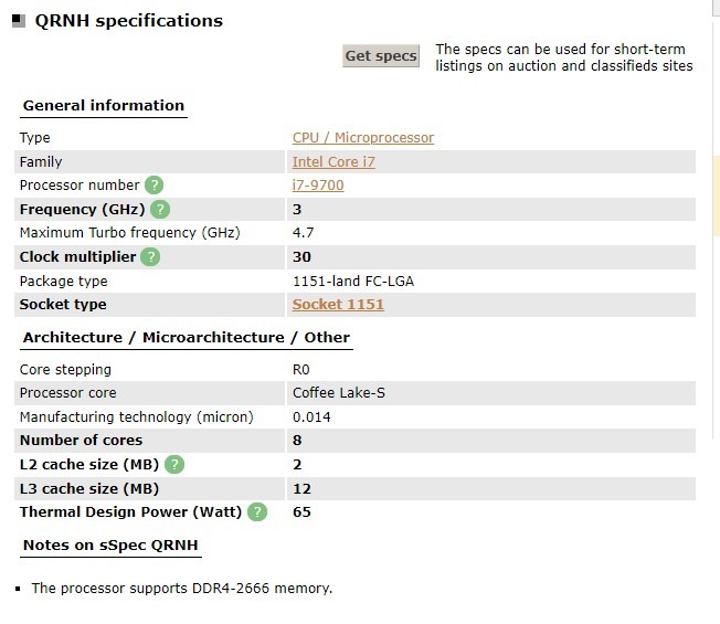 CPU i7-9700 QRNH 3.0GHz 8核心