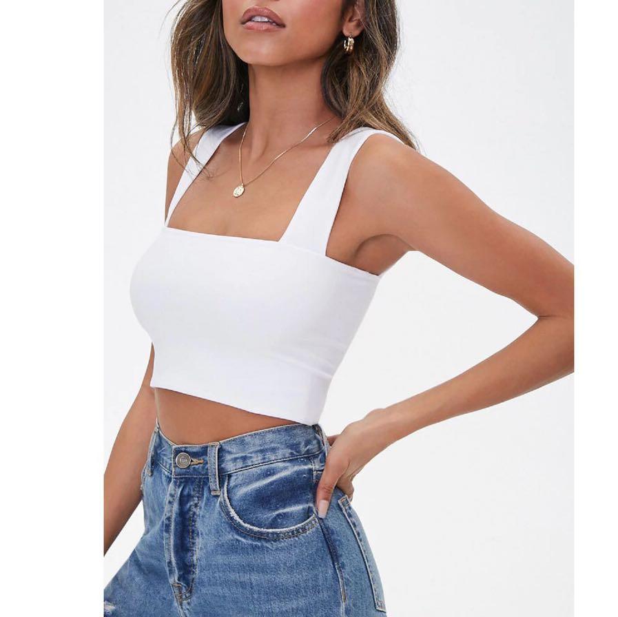 BNWT F21 white fitted crop top, Women's Fashion, Tops, Sleeveless on  Carousell
