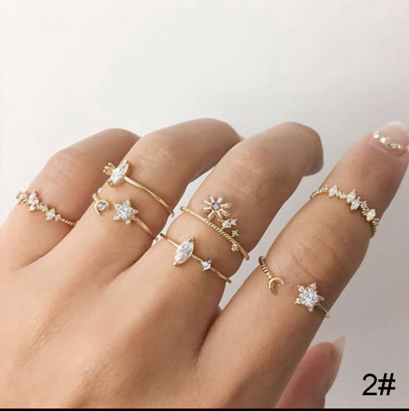 Fashion Gold Crystal Ring Set Moon Star Rings Bohemian Women