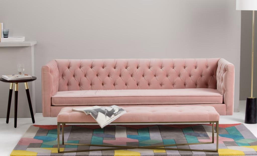 3 Seater Blush Pink Cotton Velvet Sofa, Is Pink Sofa Free