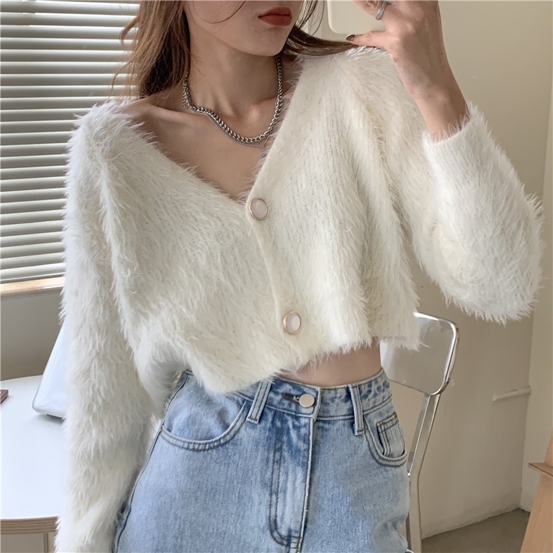 White fluffy cropped deals cardigan