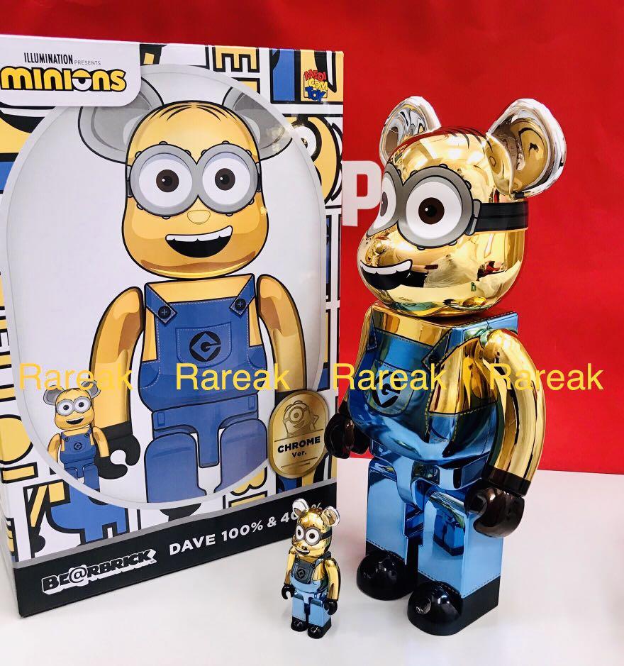 Medicom Bearbrick 2021 Minions Dave Chrome version 400% + 100% be