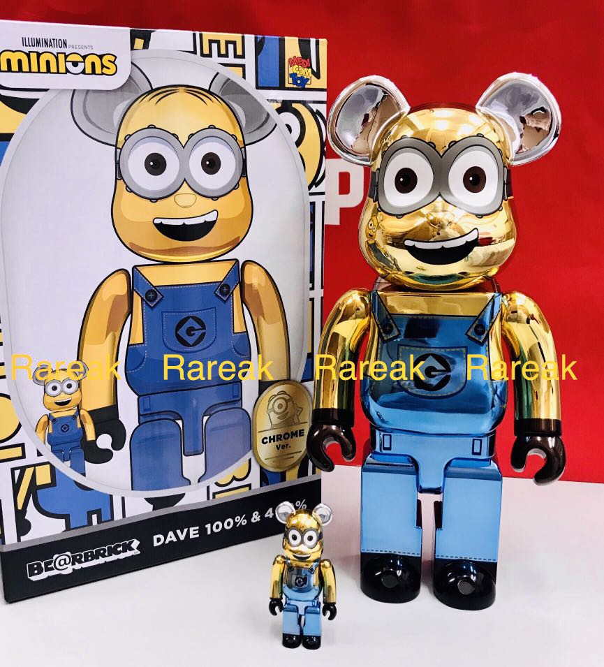 Medicom Bearbrick 2021 Minions Dave Chrome version 400% + 100% be