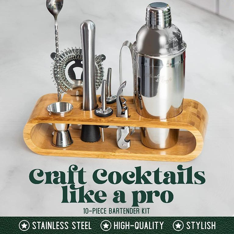 Mixology Bartender Kit: 10-Piece Bar Tool Set with Stylish Bamboo Stand   Perfect Home Bartending Kit and Martini Cocktail Shaker Set For an Awesome  Drink Mixing Experience (Silver), Furniture & Home Living