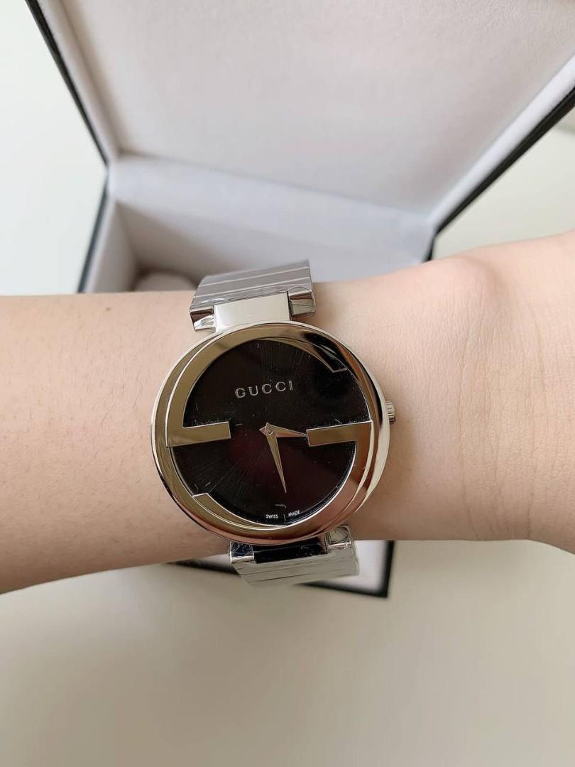 New GUCCI INTERLOCKING BLACK DIAL STAINLESS STEEL LADIES YA133307