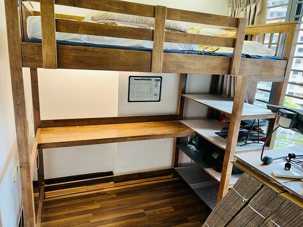 Picket & Rail Loft Bunk Bed with Table and Shelf, Furniture & Home
