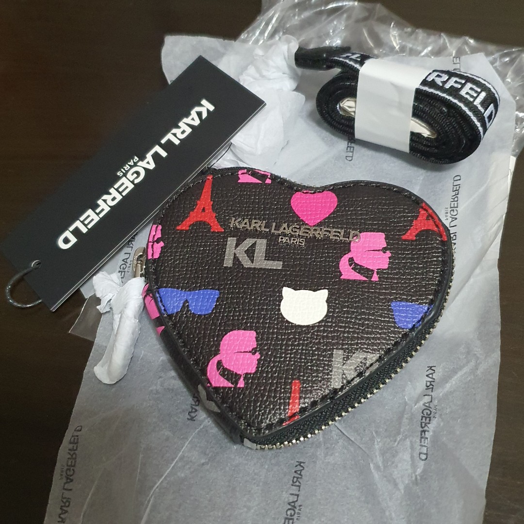 Karl Lagerfeld Paris Faux Leather Heart Lanyard Coin Purse on SALE