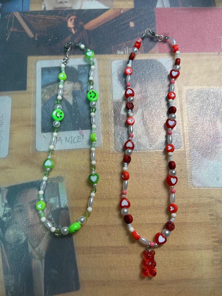 red and green beaded necklaces