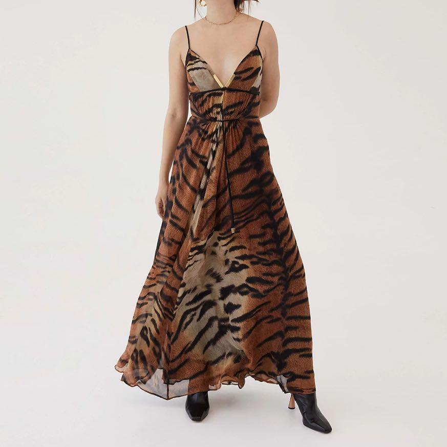 Roberto Cavalli Tiger Print Maxi Silk Dress UK 4 8