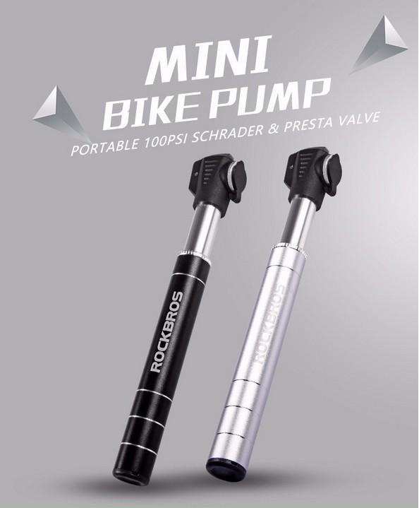 RockBros Silver Mini Bike Pump Ball Inflator One-way Presta Schrader Dual 100psi 
