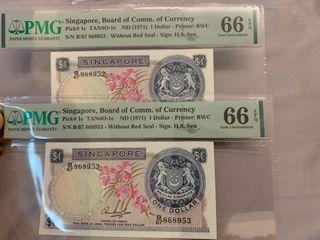 Singapore Orchid $1 HSS W/O seal Pair PMG 66 EPQ
