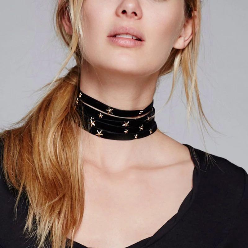 Wide black shop choker necklace