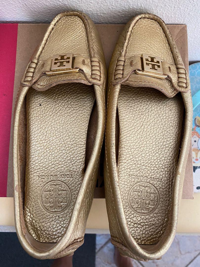 Tory Burch Kendrick 6.5M Gold Metallic Leather Driving Shoes Moccasin ...