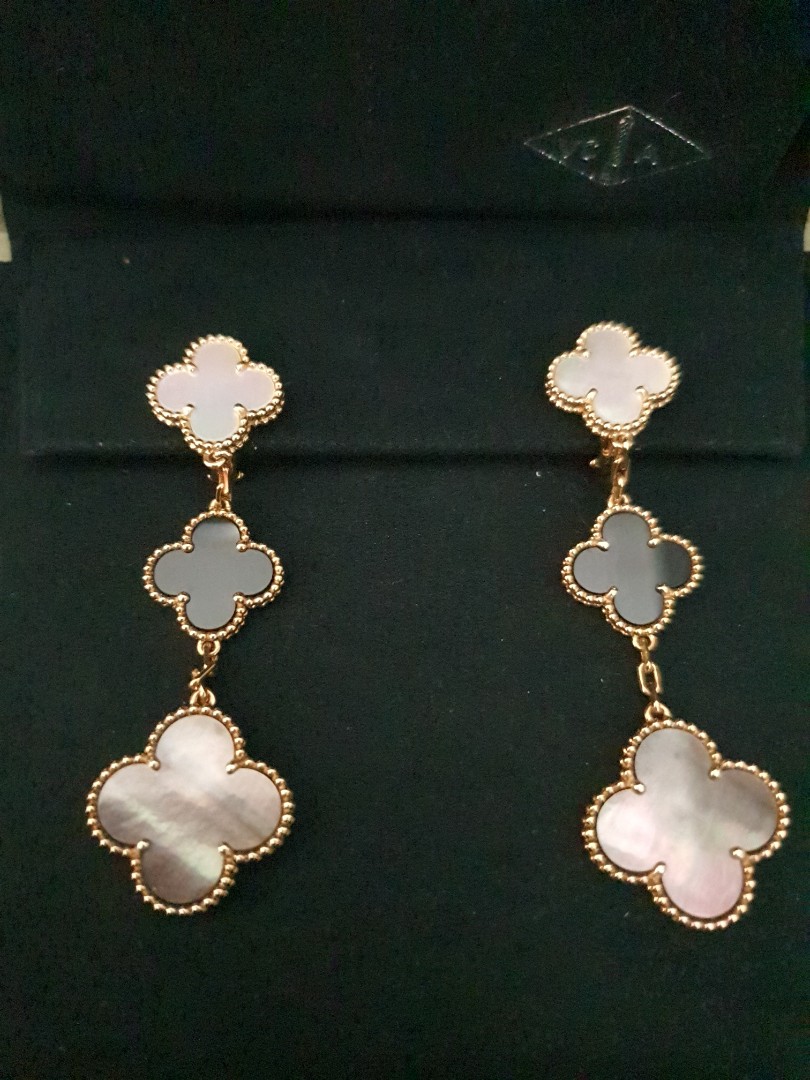 Van Cleef Arpels VCA Magic Alhambra 3 Motif Earrings Luxury