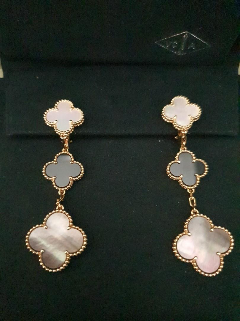 Van cleef 3 motif earrings sale