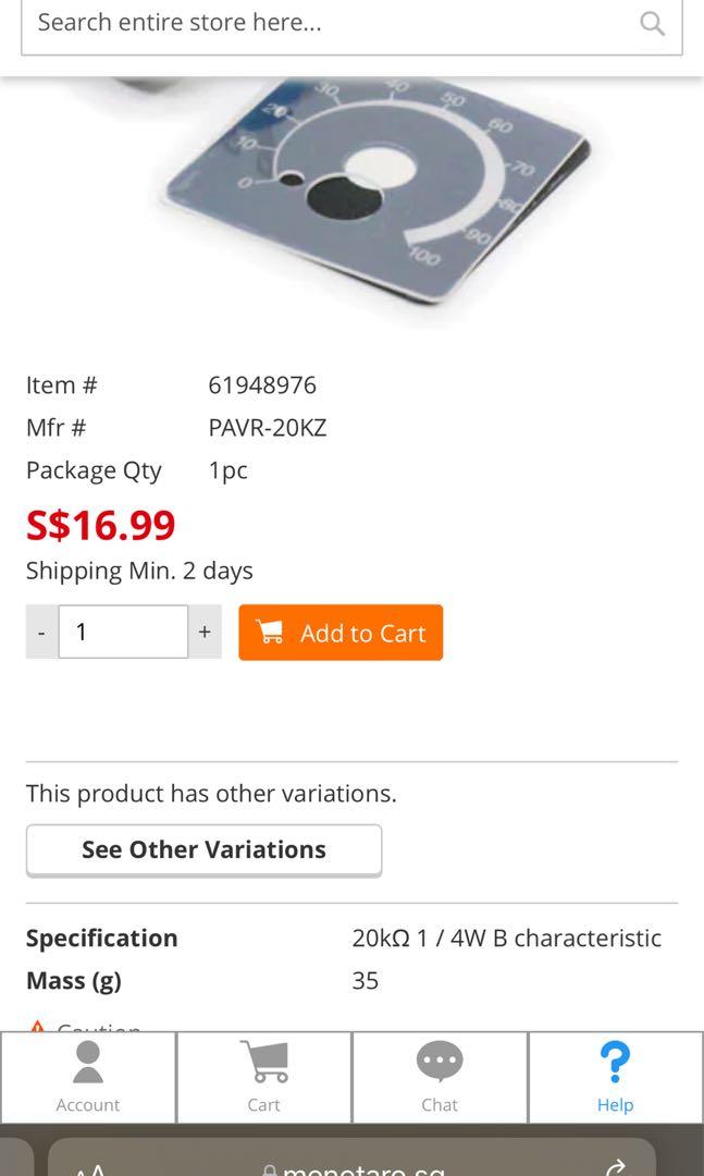 Variable resistor (Category: Electrical, Adaptors & Sockets) located in Singapore. Submitted by azfarsufi (Listing ID 1132855213, Image 2). Description: I have 50 pieces with wires included. Price is for 1 piece. $5 each.