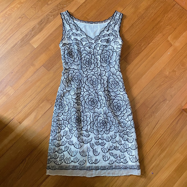 Vintage 80s Does 60s Silk Organza Linocut Dress, Women's Fashion