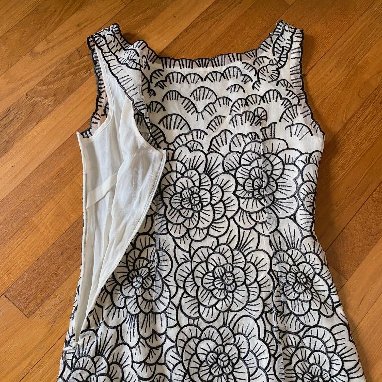 Vintage 80s Does 60s Silk Organza Linocut Dress, Women's Fashion