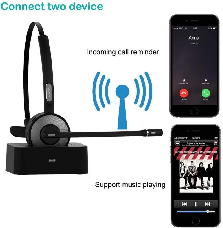 Yamay M98 Bluetooth Headset YAMAY Wireless Headset with Microphone Noise Cancelling Mic Charging Base Mute Button 19H Clear Talk Time Pro for Truck Driver Office Business Call Center Home Smartphones ...