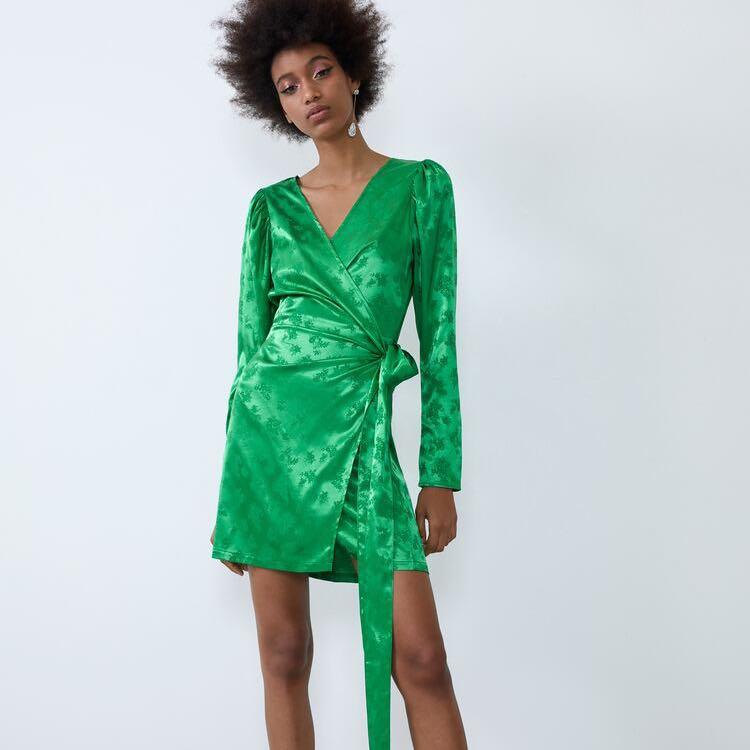 ZARA green wrap dress, Women's Fashion ...