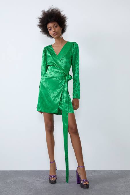 ZARA green wrap dress, Women's Fashion, Dresses \u0026 Sets, Dresses on Carousell