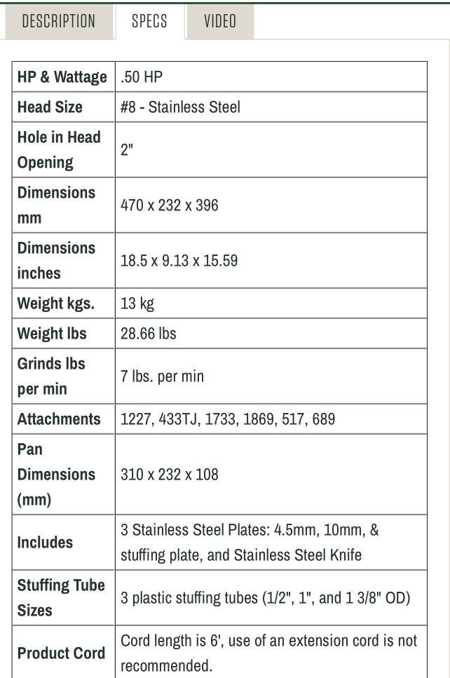 0.5 HP LEM USA 8 Meat Grinder / Mincer / Food Processor / Blender, TV & Home Appliances