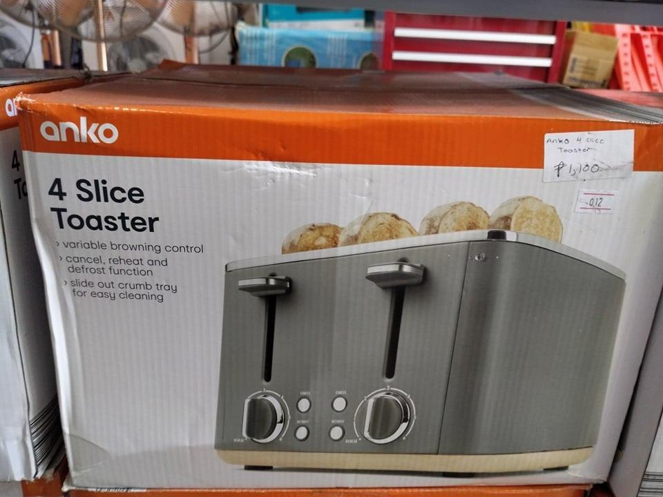 4-slice Bread Toaster (Category: Ovens & Toasters) located in San Pedro. Submitted by aussie.surplustore (Listing ID 1132942515, Image 1). Description: Anko 4-slice Bread Toaster Price: 1,100 -Australian Based items -can be classified as mall pull-out / factory overruns or open box -Tested and Working -Available for pick-up or delivery only -No COD; payment first for the item -Purchase service from the courier is allowed - book the delivery on yo