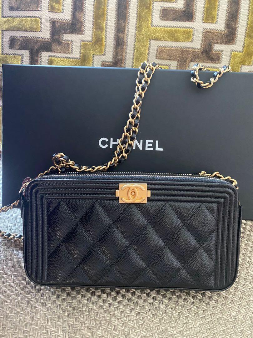Chanel Boy Double Zip Clutch with Chain Quilted Lambskin at 1stDibs