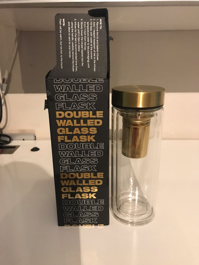 Double walled Glass Flask, Furniture & Home Living, Kitchenware