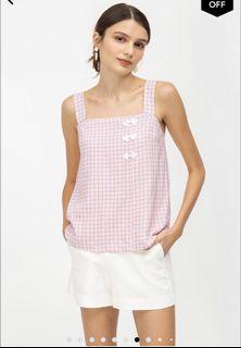 CNY Elise Chinese Button Checkered Top