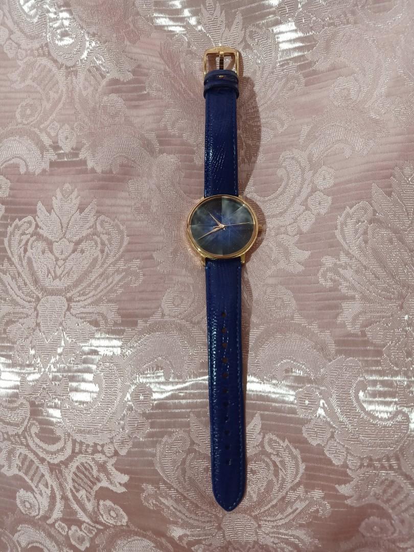 Rose Gold Blue Leather Watch 