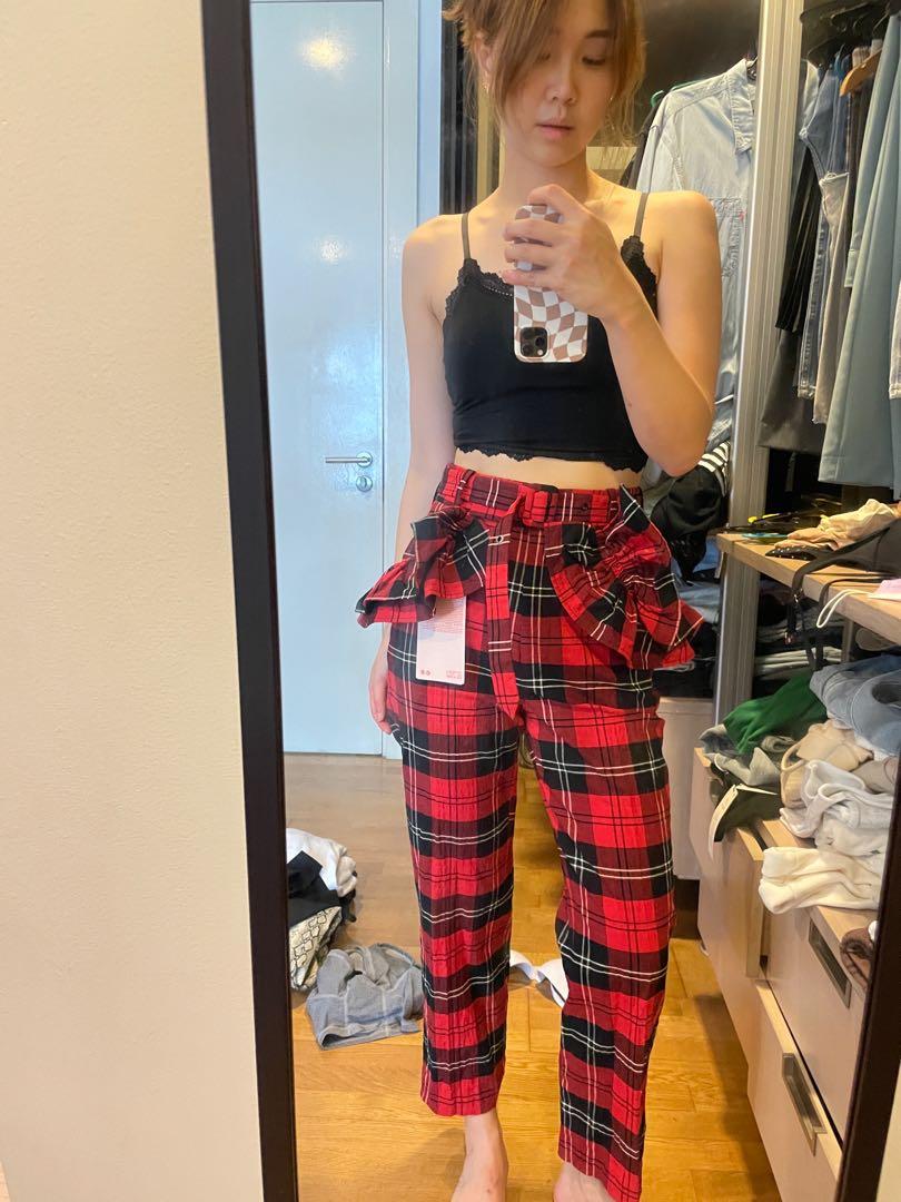 H&m red tartan top trousers