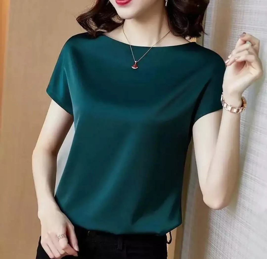 Ice silk Satin Top (green and red), Women's Fashion, Tops, Blouses on  Carousell
