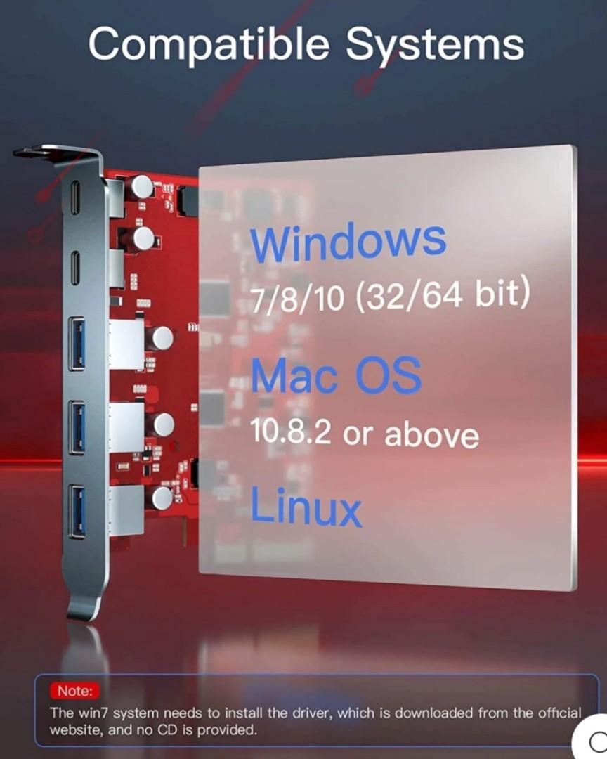 Inateck PCIe to USB 3.2 Gen 2 Card with 20 Gbps bandwidth, 3 USB TypeA