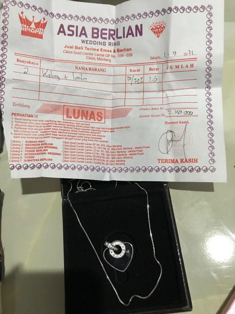 kalung emas putih 1.5gr surat dan liontin MCI asli