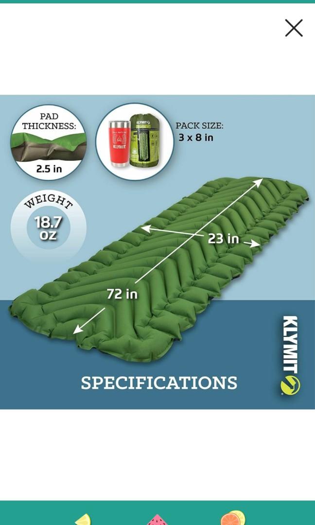 Klymit Static V2 sleeping pad, 運動產品, 行山及露營 Carousell