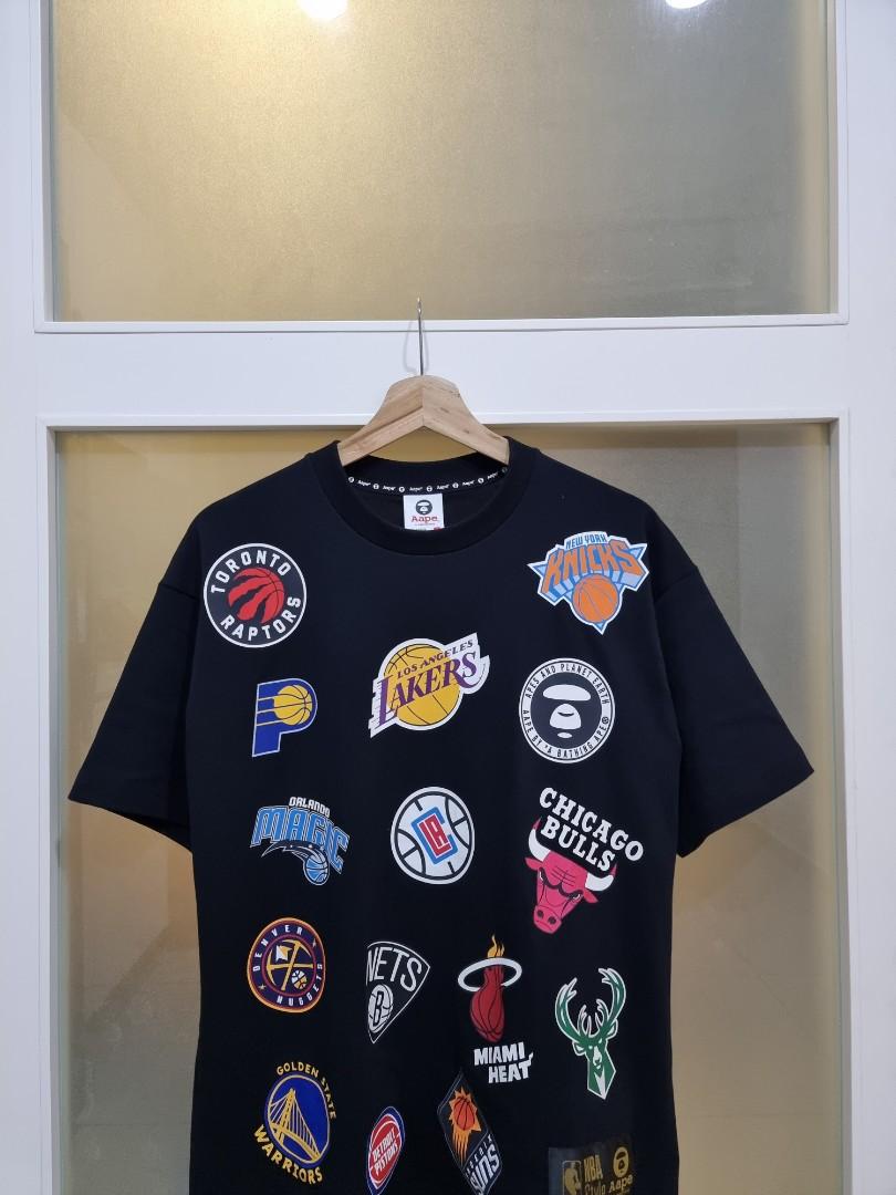 NBA ALL LOGO X AAPE T SHIRT Men s Fashion Tops Sets Tshirts