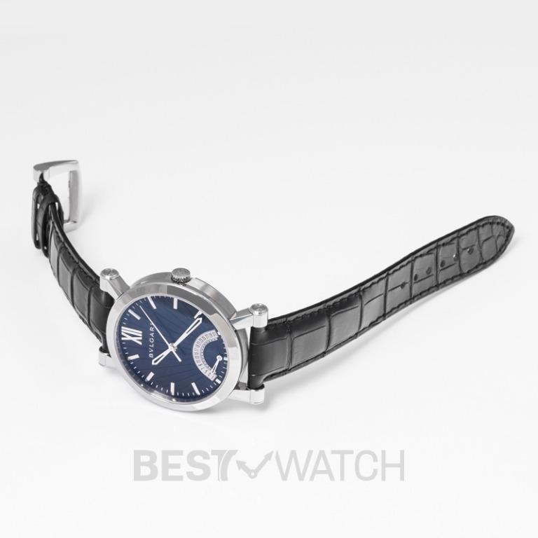 Bvlgari sotirio black dial men's automatic watch with alligator leather band best sale