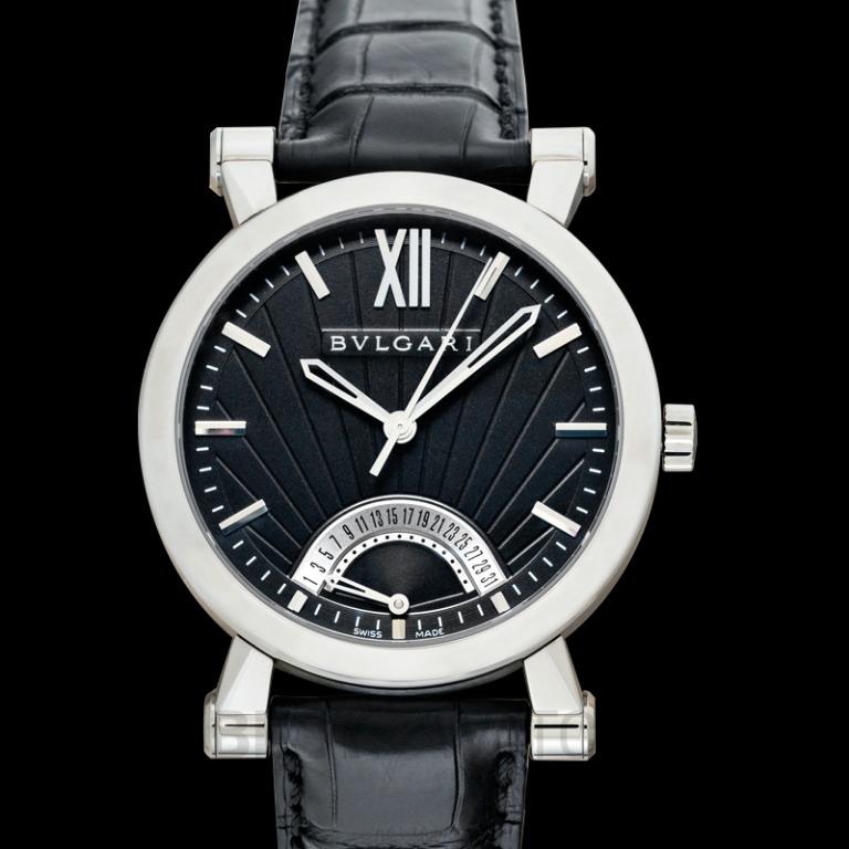Bvlgari sotirio black dial men's top automatic watch with alligator leather band
