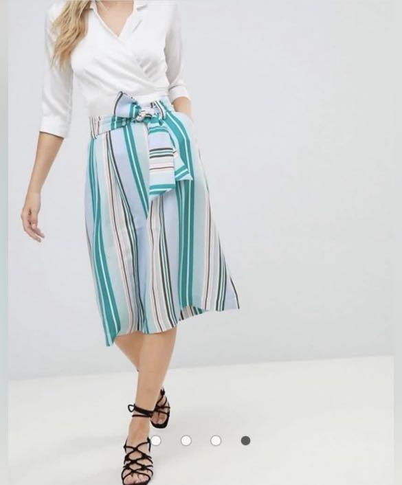 Oasis Midi Skirt with tie detail in stripe Women s Fashion