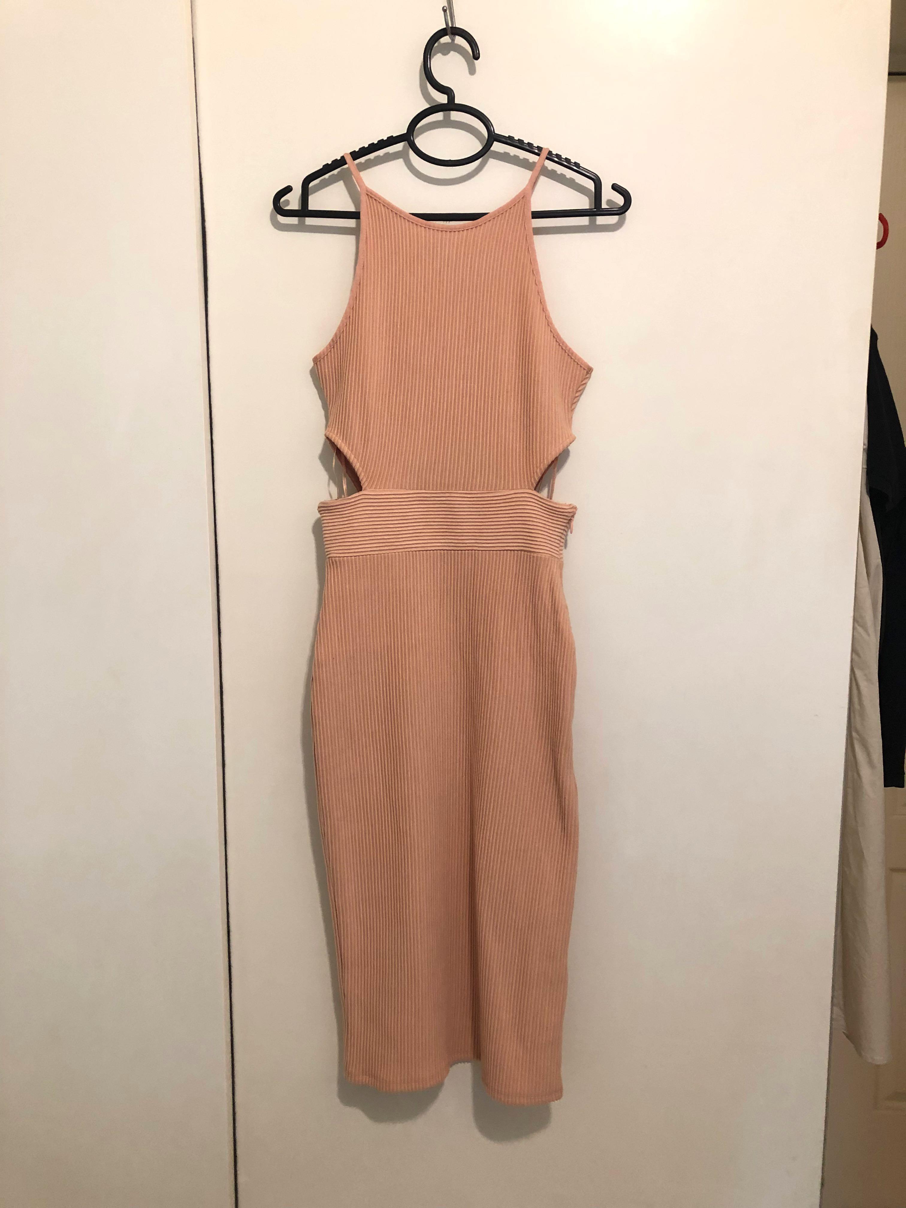Topshop Ribbed Knit Cut Out Bodycon Midi Dress Women s Fashion