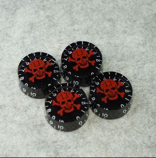 Volume & Tone Control Knobs (Black with Skull Graphics) - 4 pcs