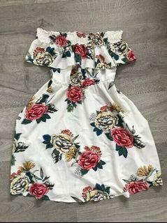 Women's off the shoulder white floral summer sun dress