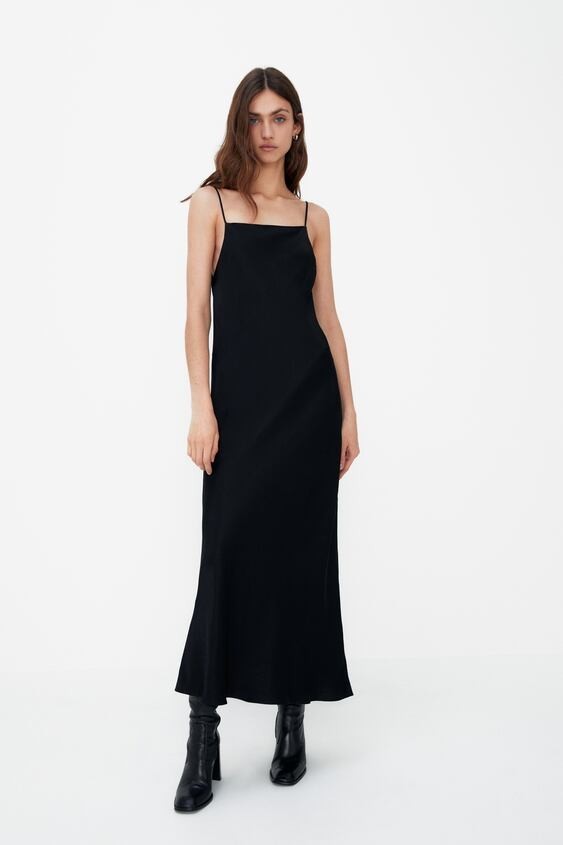 Zara satin black sales dress