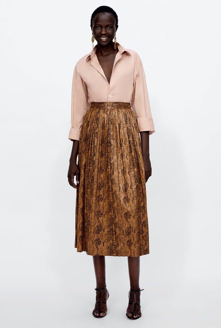 Zara snake print pleated skirt online
