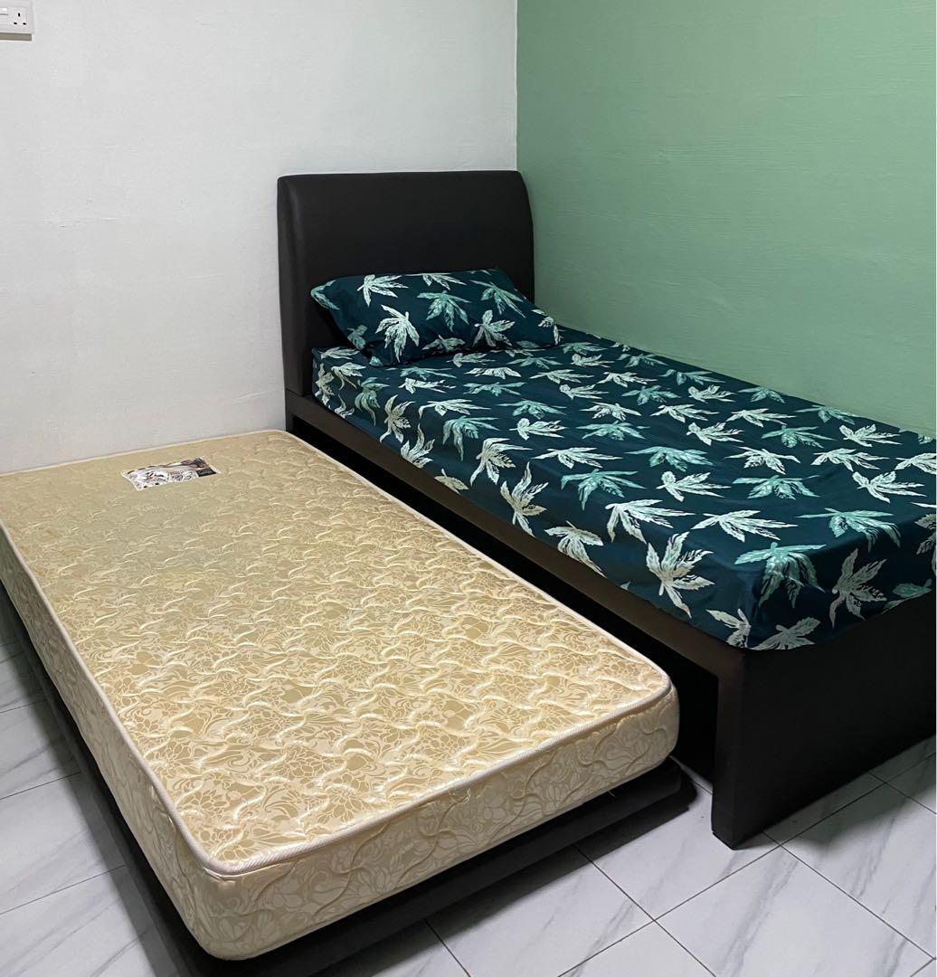 2 in 1 Bedframe with Pullout Roller Bed and side table (no mattress