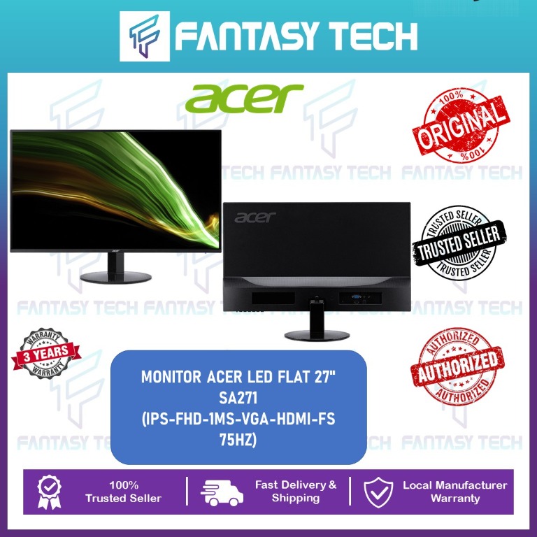 Acer Sa271 Ultra Thin 27 Flat Monitor Ips Panel Full Hd 1ms Vrb Response Time Freesync 75hz Refresh Rate Computers Tech Parts Accessories Monitor Screens On Carousell