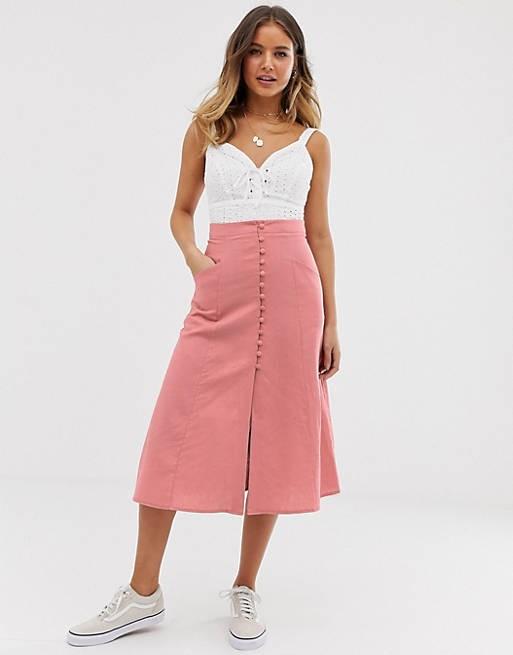 Asos design midi skirt with button front hot sale